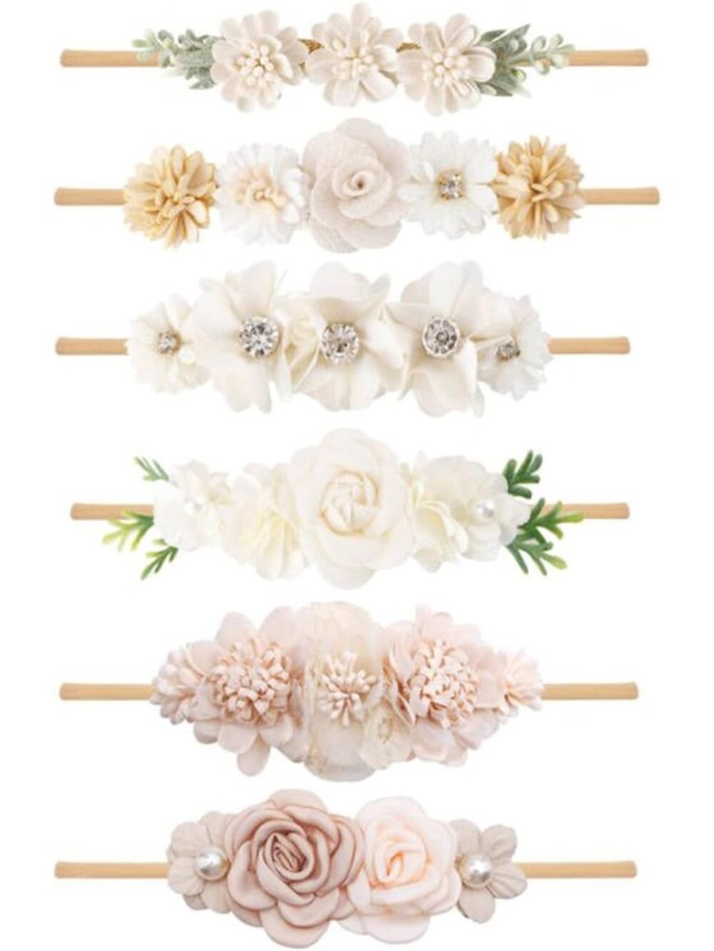 6pcs Baby Flower Headbands for Newborns & Toddlers - Elastic Hair Bows